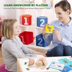 Toyk Knowledge cards reveal dinosaur histories after excavation.