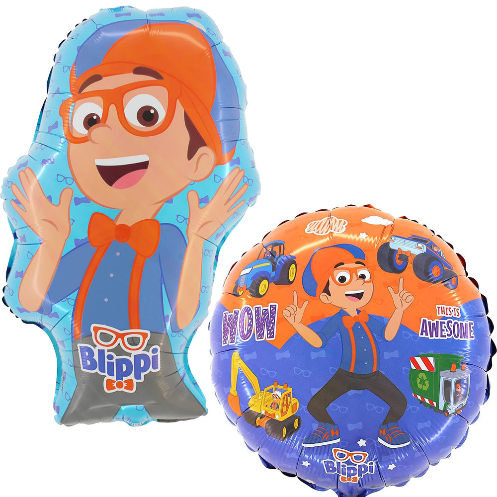 Toyland Blippi balloons set: 29-inch shaped balloon and 18-inch round balloon for memorable kids' parties.