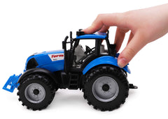 Toyland friction-powered farm tractor blue open bonnet, easy pull-back action