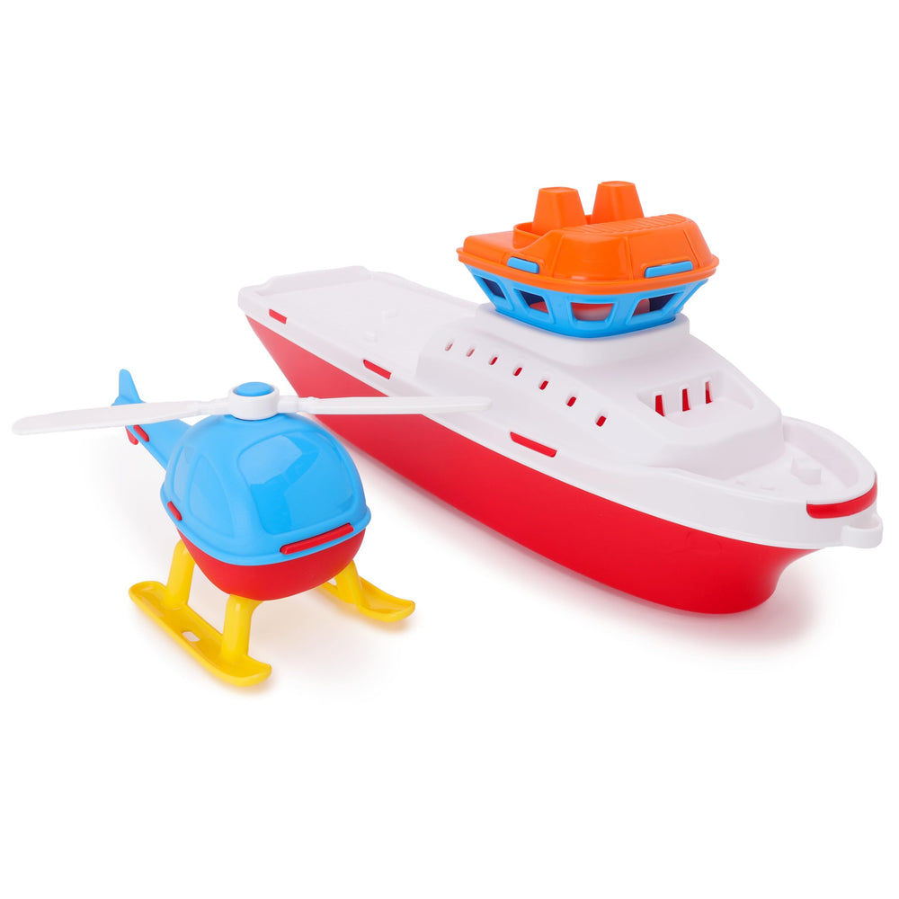 Toyland tugboat's built-in wheels enable indoor rolling play.
