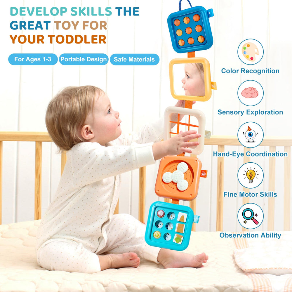 Toylfort elastic ropes provide textured play that builds finger dexterity.