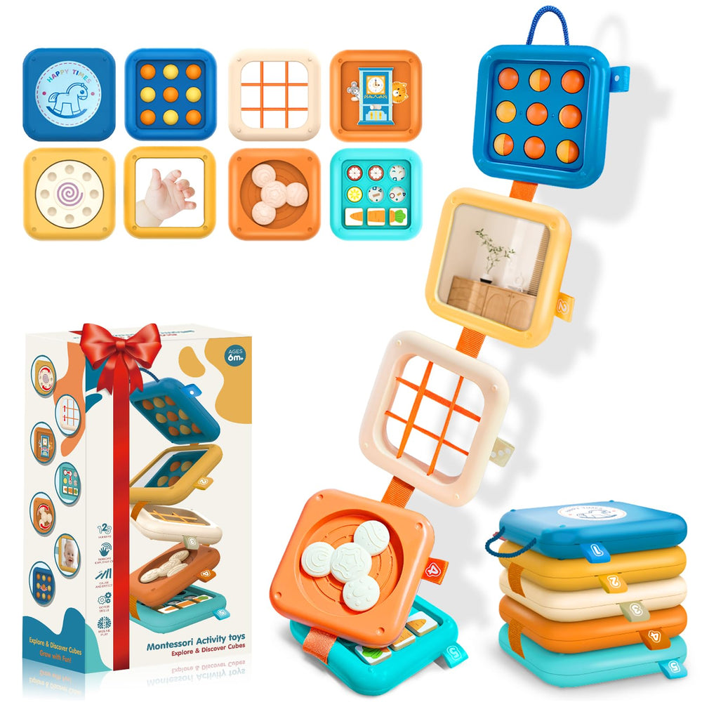 Toylfort Montessori Busy Board mirror enhances visual tracking and self-discovery during play.