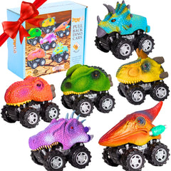 TOYLI dinosaur pull-back cars sized 2.75 inches for small hands.