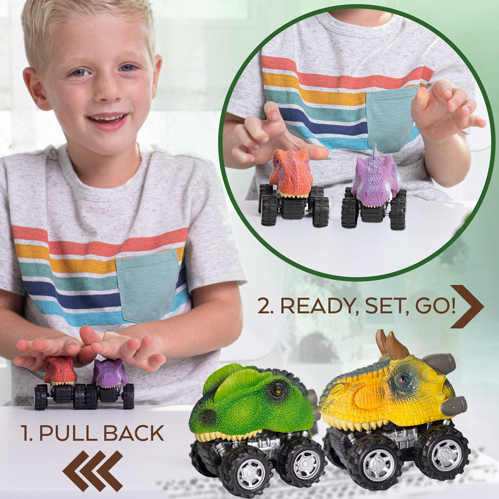 Kids enjoy outdoor play with TOYLI dino cars in a sunny yard.