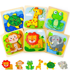 TOY Life wooden puzzle all animals: colorful shapes spark early cognitive learning