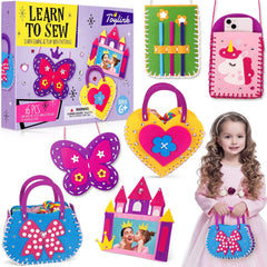 Toylink First Sewing Kit: unicorn purse project for young creators, showcasing colorful stitching