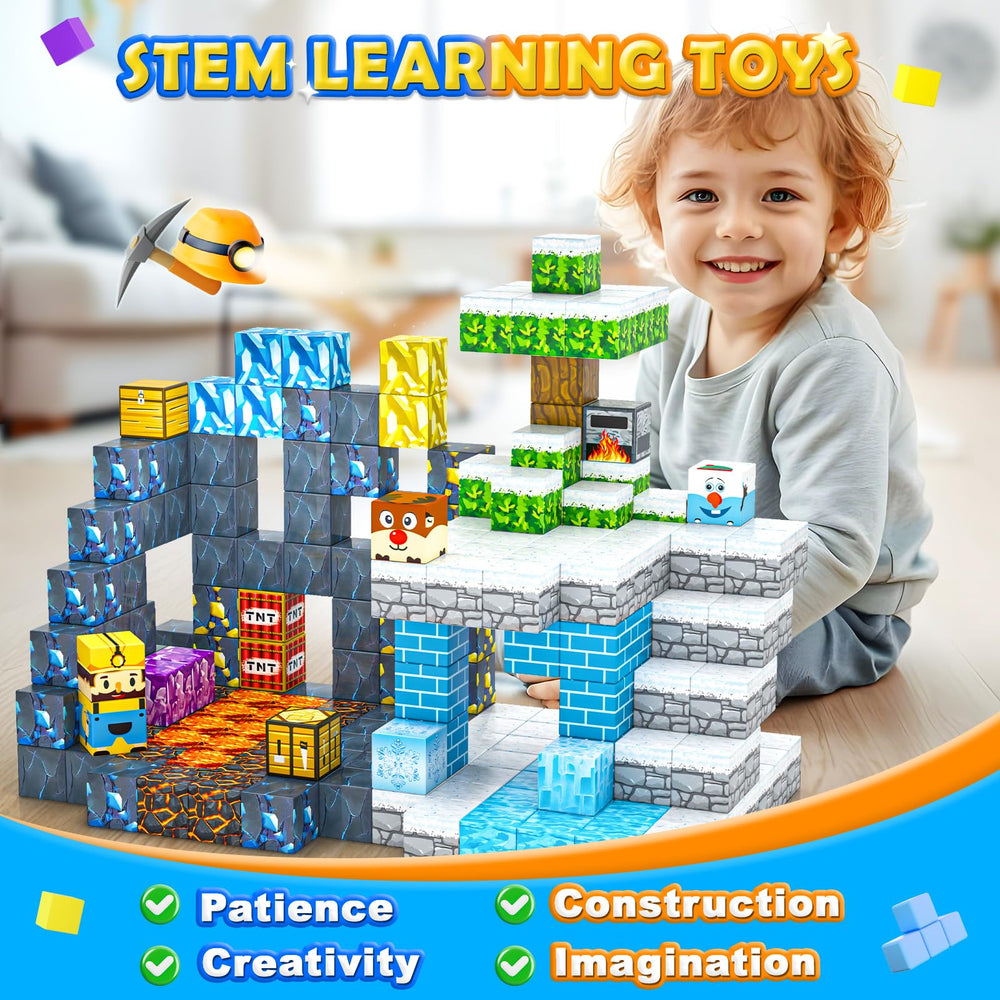 Toylogy magnetic tiles attract on metal surfaces for 2D and 3D play