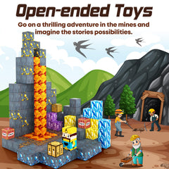 Toylogy Magnetic Blocks building the Mine World layout encourages creative construction and problem-solving.