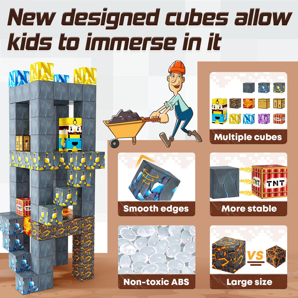 Toylogy blocks cave tunnel play showcases magnetic connections and hand-eye coordination.