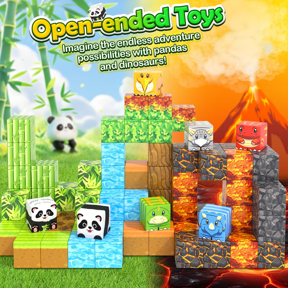 Toylogy Mine MagWorld panda in bamboo forest supports exploration.