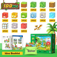 Toylogy magnetic blocks featuring dinosaurs near a waterfall for exploration
