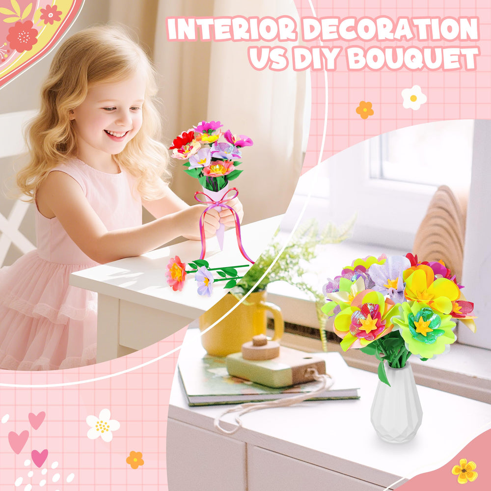 Toyly white vases included for elegant display of fabric blooms.