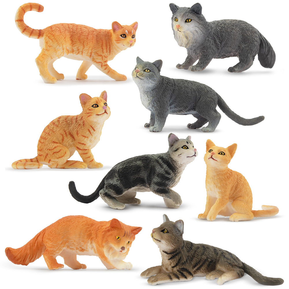 Toymany 8-piece grey and orange cat figurines set for imaginative play