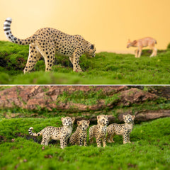 Toymany cheetah cubs figures set encourages nurturing and mini family storytelling.
