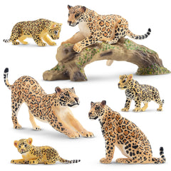 Toymany leopards family figurines with tree trunk for imaginative play and display.