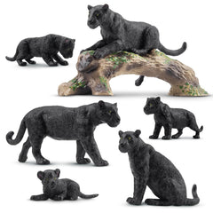 Toymany panthers figurines family pose for imaginative play and storytelling.