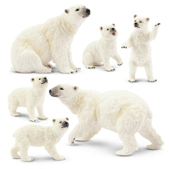 Toymany polar bear family figures 6pcs arranged for playful display