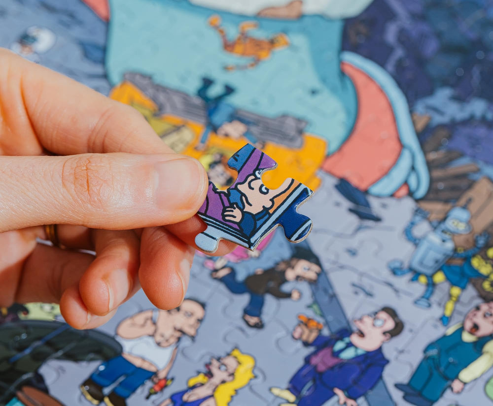 Toynk Futurama Bender vs Zoidberg puzzle on display after completion.