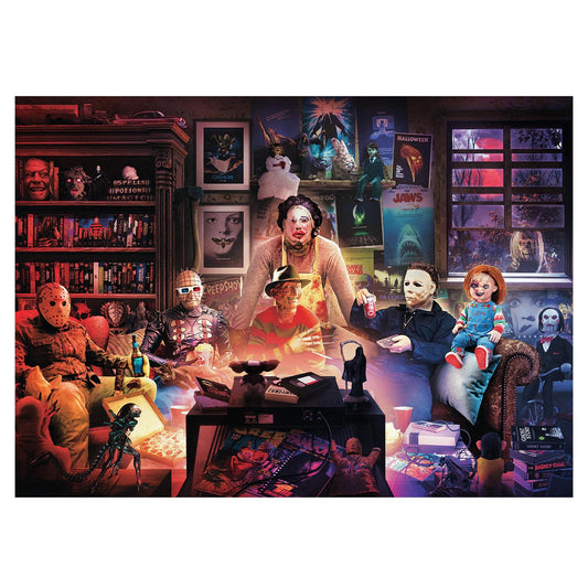 Toynk Horror Night Watch Party puzzle box showcases iconic horror figures for immersive game night.