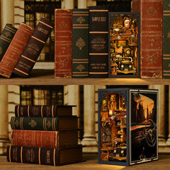 TOYQI book nook on shelf shows practical bookend and captivating miniature world.