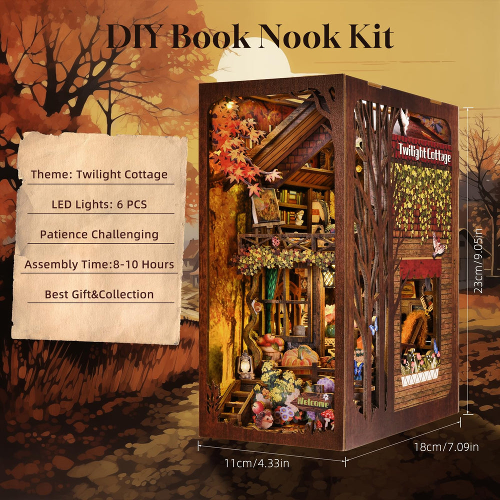 TOYQI Book Nook Kit interior detail with wooden ladder enhances miniature realism.
