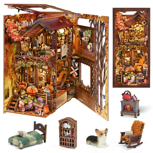 TOYQI Book Nook Kit Twilight Cottage front view for desk decor and cozy ambience.