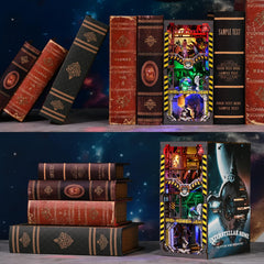 TOYQI DIY Book Nook Kit completed display on shelf with sci-fi vibe