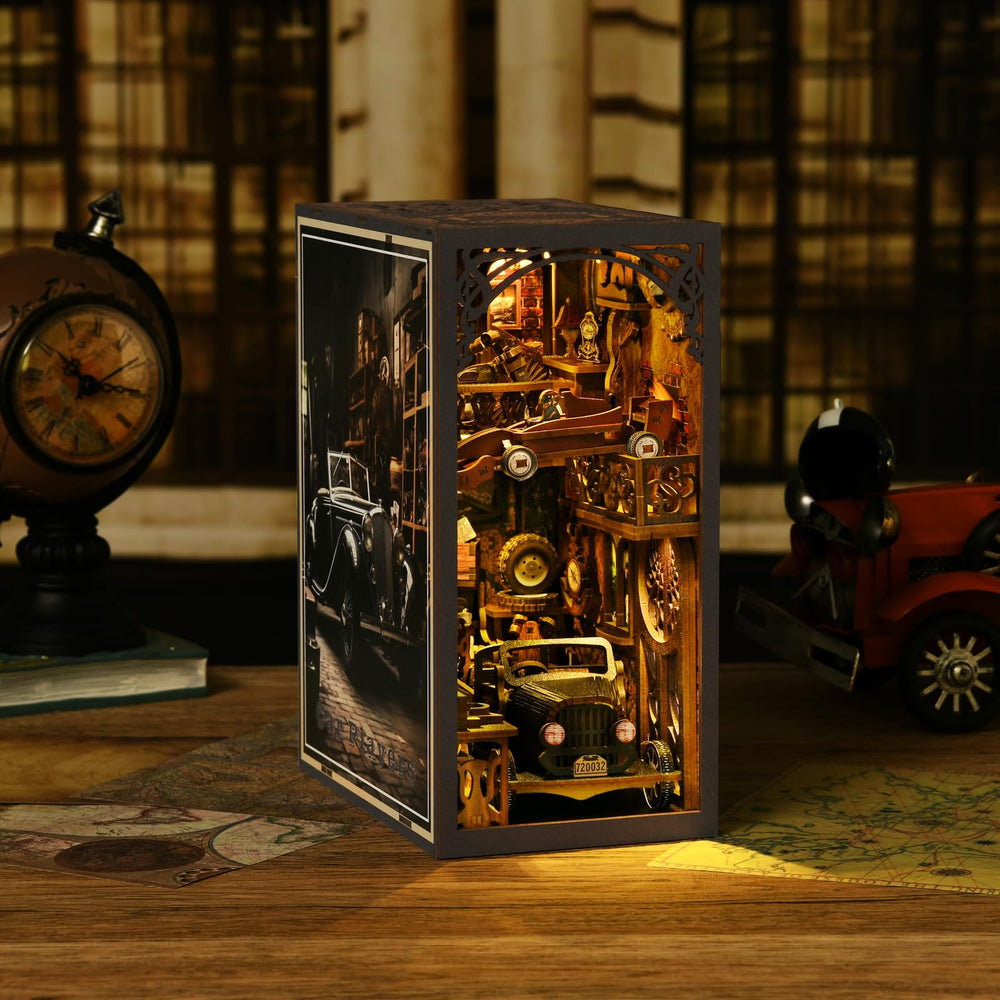 TOYQI garage diorama image captures the automotive hobby vibe and desk decor potential.