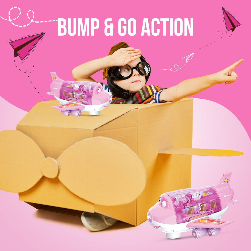 Toysery pink cargo airplane battery setup shows simple power on and off