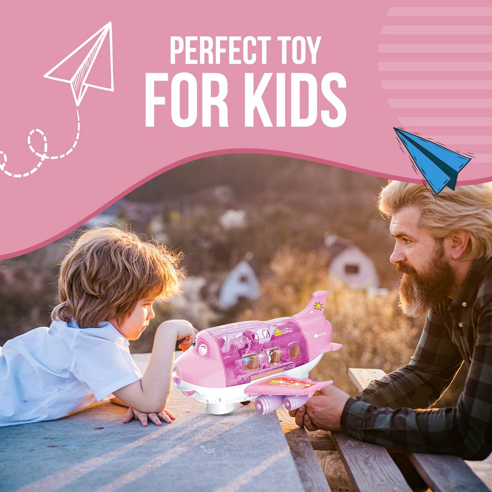 Toysery pink cargo airplane child playing scene promotes active creative pretend missions