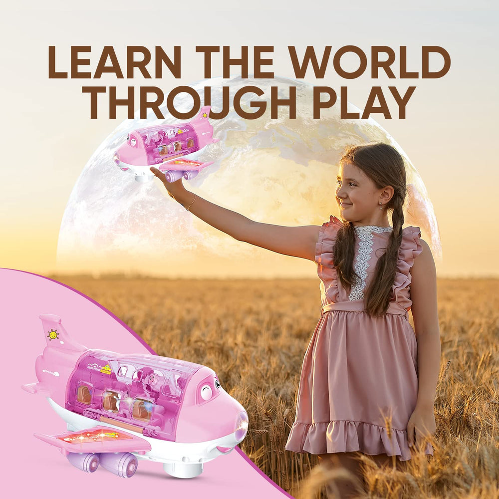 Toysery pink cargo airplane LED lights accent exciting pretend flight scenes for kids