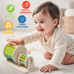 Toyssa detachable rattle provides easy-grasp sensory feedback.