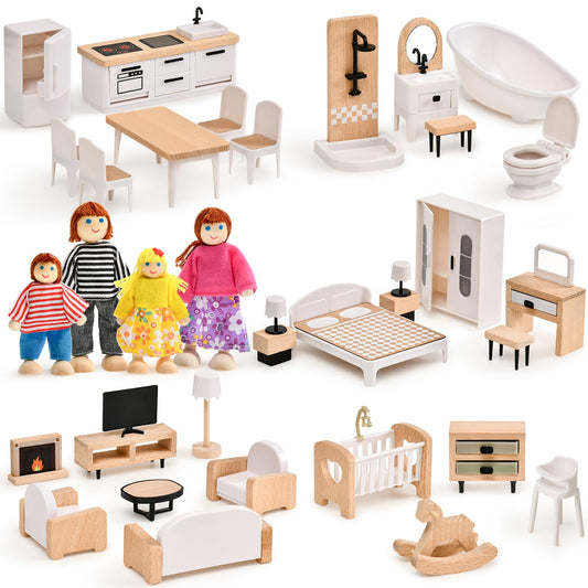 Toyssa dollhouse kitchen with fridge and stove for realistic pretend cooking.
