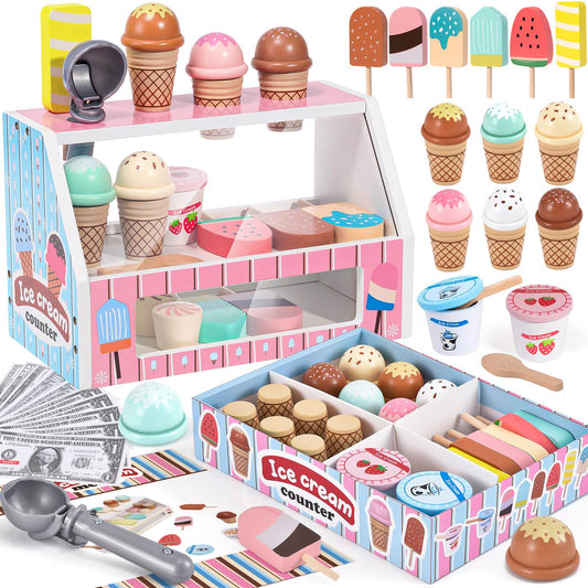 Toyssa wooden ice cream stand, durable and easy to handle for kids.
