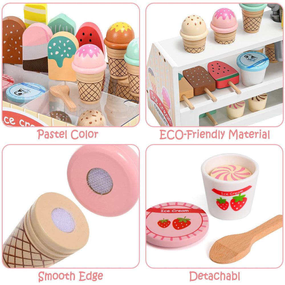 Toyssa wooden menu guiding kids through orders and pricing.