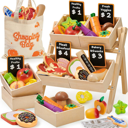 Toyssa wooden peaches enhance imaginative play and pretend shopping.