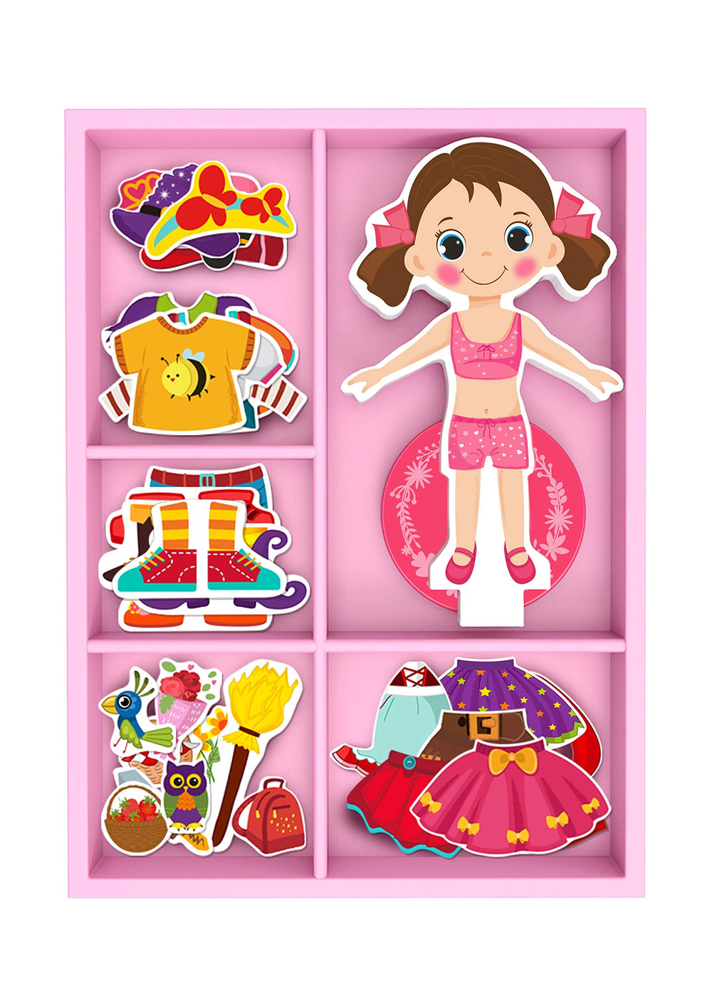 TOYSTER'S magnetic wooden dress-up doll with colorful outfits for imaginative play