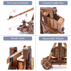 Toystub mini trebuchet close-up highlights craft detail and durability.