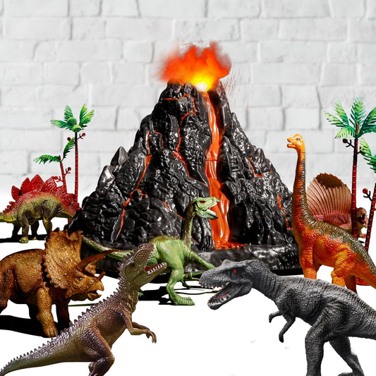 TOYSXYIN large volcano set with all nine dinosaurs for imaginative adventures