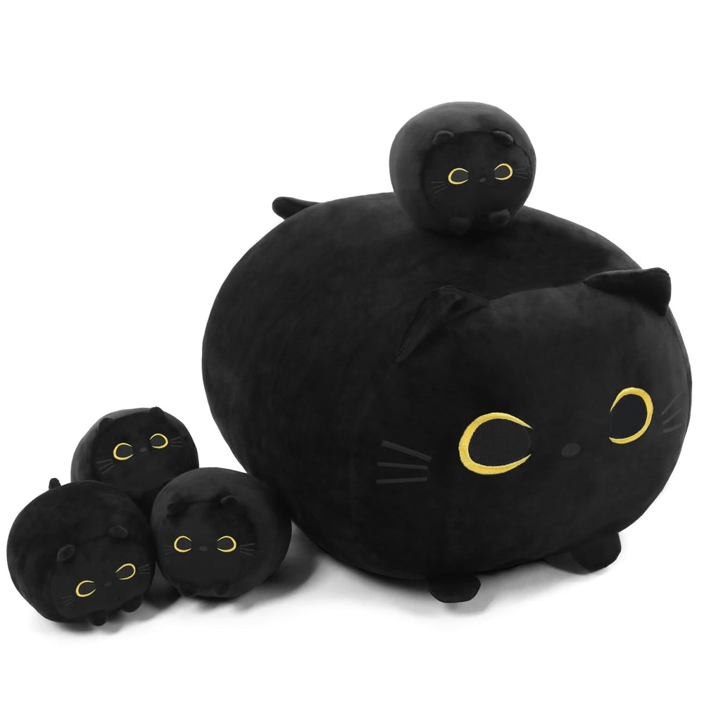 TOYSYM black cat mommy with four baby cats for imaginative play and cuddles