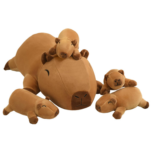 TOYSYM Capybara plush mommy with tummy pocket provides comforting bedtime companion.
