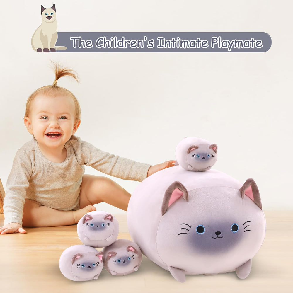 TOYSYM Siamese Cat plush pillow—versatile bedtime support and comfort.