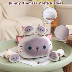 TOYSYM Siamese Cat Plush in a cozy home setting for warmth and charm.