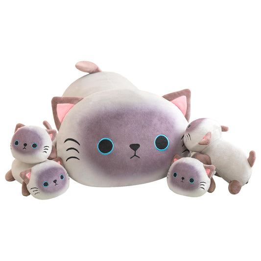 TOYSYM Siamese Cat Plush Mommy close-up in soft fabric for cozy snuggles.