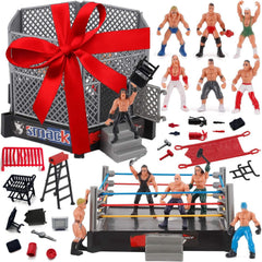 ToyVelt wrestling ring four-sided with 2-inch figures for dynamic matches.