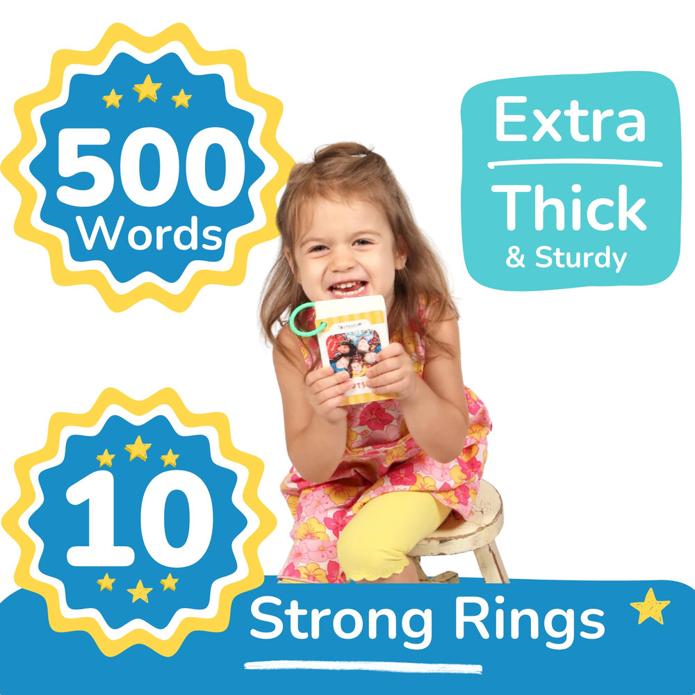 TOYVENTIVE first-words flash cards supporting early speech through real-image visuals.