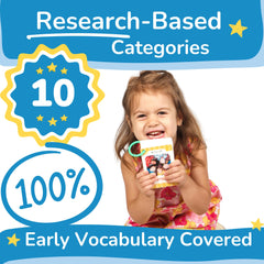 TOYVENTIVE flash cards with real photos help connect sounds to objects during daily play.