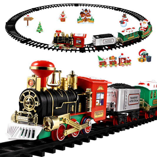 Toyvian Christmas train locomotive with LED lights for realistic play