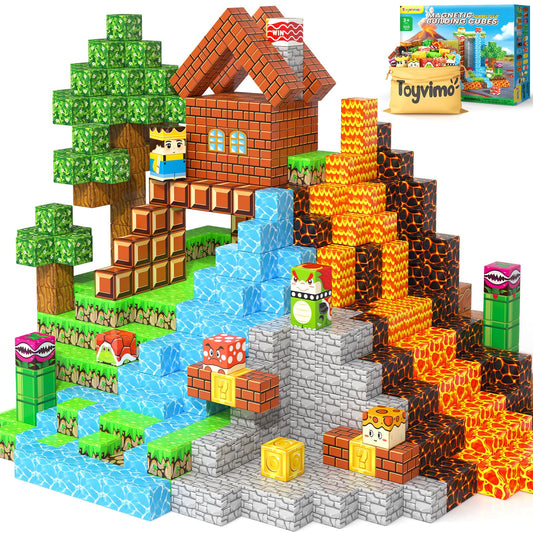 Toyvimo magnetic blocks cubes showcase vibrant colors for creative play and fine motor development.
