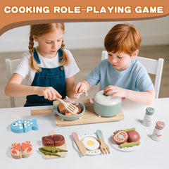 Toywoo wooden storage bag keeps all kitchen toys neatly organized.